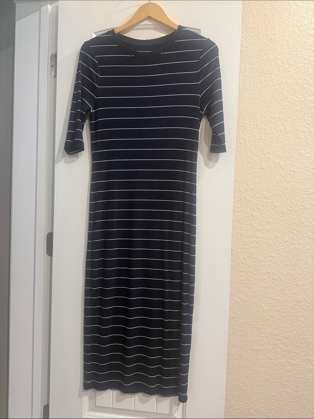 Banana Republic Navy and White Striped Midi Dress